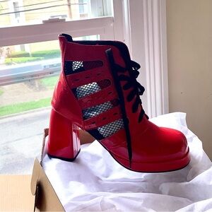NWT Red Faux Patent Leather Ankle Boots Size 43